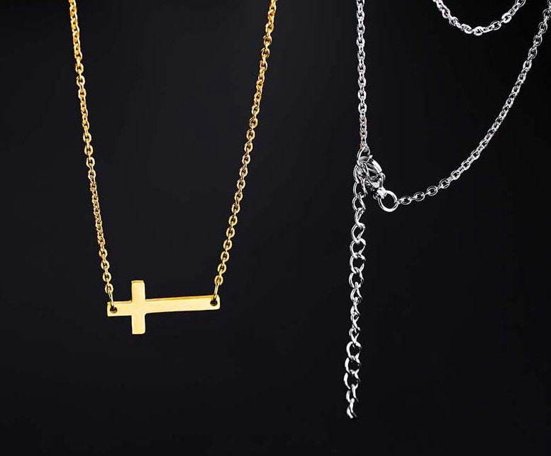 Sideways Cross Necklace Gold and Silver Colors Non Tarnish - Etsy