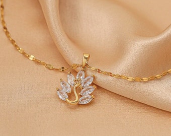 18" Sterling silver sea shell pearl crystal Swan pendant necklace gift box PE5 18" Sterling silver sea shell pearl crystal Swan pendant necklace gift box PE5