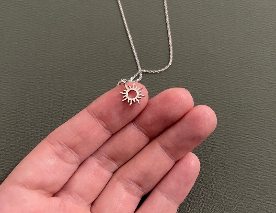 Tiny Sun Pendant Necklace in Sterling Silver, Very Dainty Trendy Sun ...