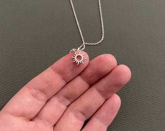 Tiny Sun Pendant Necklace in Sterling Silver, Very Dainty Trendy Sun Charm, Celestial Jewelry Gift for Women, Girls, Chain Length Adjustable