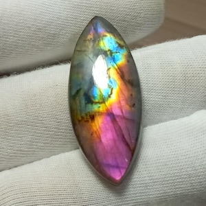 Pink Spectrolite Fire Labradorite Cabochon: 27.60 Carat Marquise Gemstone (37x16x5.5 mm)