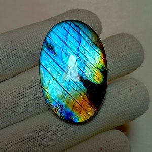51x34x8.2 mm Green Blue Fire Labradorite Flash Labradorite Cabochon Loose Gemstone 126.90 Carat Oval Shape Best For Silver,Wire wrap Jewelry