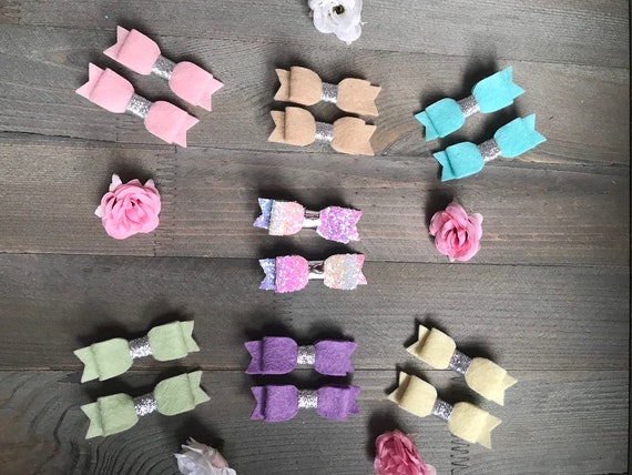 Spring Pastel Mini Pigtail Bows Glitter Rainbow Bunches Bows Etsy
