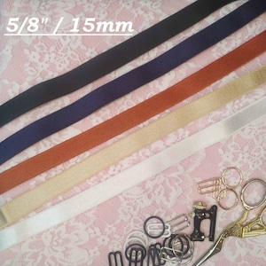 Bra Strap Elastic 15mm or 5/8 inch wide 5 colors Plush Black Bra Strap Elastic Bra Making Bramaking Supplies Lingerie Sewing
