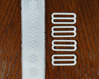 Tirantes de sujetador Off-White elásticos de 23 mm (8/9 pulgadas) de ancho con ajustadores a juego - Elástico trasero de satén afelpado y herrajes metálicos - Fabricado en la UE