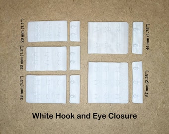White Hook & eye closures for bra making and sewing lingerie - Made in EU