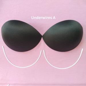 Black sew in BRA CUPS Balconette Pads with corresponding underwires Perfect for Lingerie Swimwear Dressmaking Soft Foam Moulded cups DBBN58