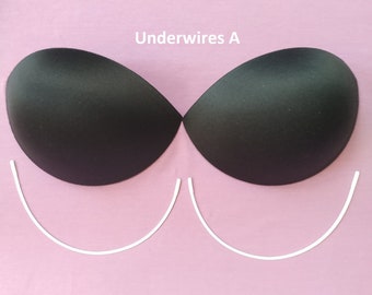 Black sew in BRA CUPS Balconette Pads with corresponding underwires Perfect for Lingerie Swimwear Dressmaking Soft Foam Moulded cups DBBN58