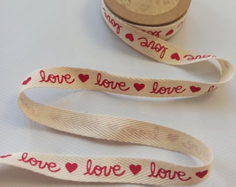 15 mm (5/8") LOVE Cotton Twill Tape, Cotton Herringbone Tape, Bleached Webbing Sewing Trim, Face Mask Supplies Earth Friendly Ribbon