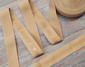 Nude/Light beige Silicone Elastic 30 mm (1 1/2 Inch) Non slip elastic - Silicone Lined Elastic Made in France