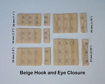 Beige Hook & eye closures for bra making and sewing lingerie - Made in EU