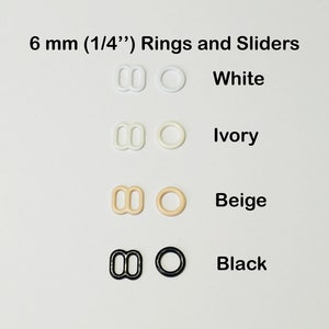6 mm (1/4 in) Nylon coated metal rings and sliders - 4 colors - premium Quality Metal Bra Making Adjusters and Rings