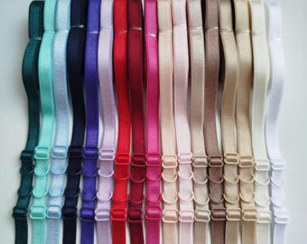 Bra Strap Elastic 10 mm (3/8") with matching rings and adjusters - Made in EU