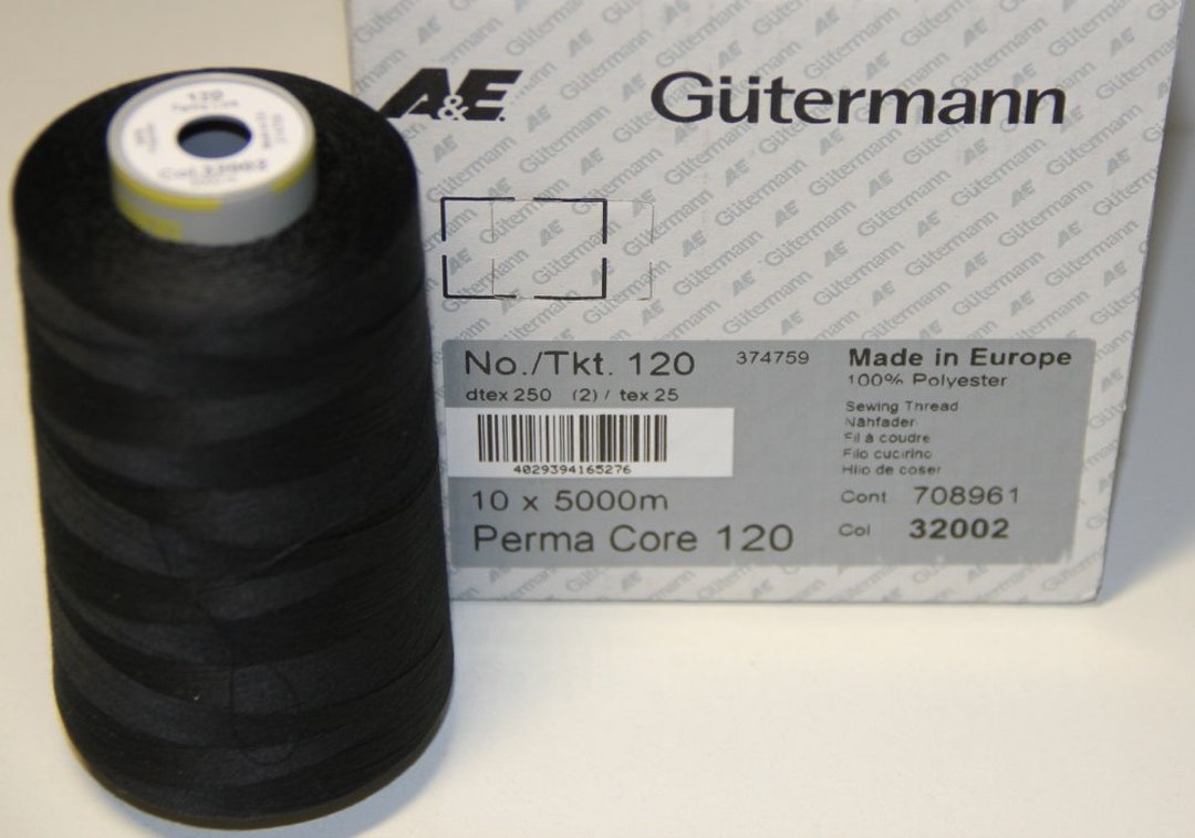 Gutermann Perma Core 120 Large Spool 5000m Black 32002 Black Sewing ...