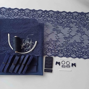 Bra & Panty Sewing Kit, Lingerie Sewing Kit, stretch navy floral lace 23 cm, DIY Underwire Bra Kit