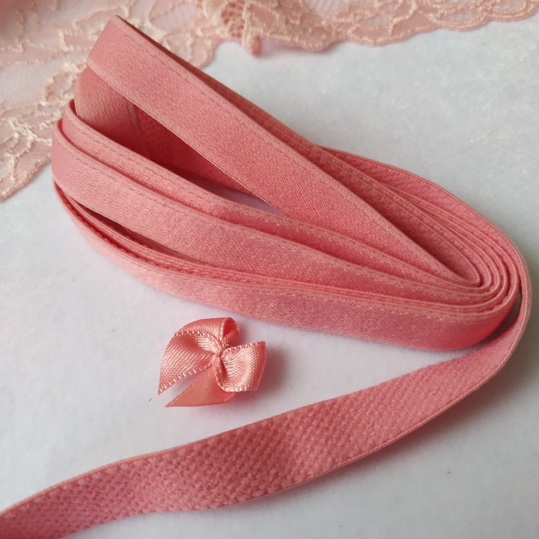 Pink Peach Bra Strap Elastic 12 Mm or 1/2 Inch Wide. Satin Plush Coral Bra Strap Elastic Bra