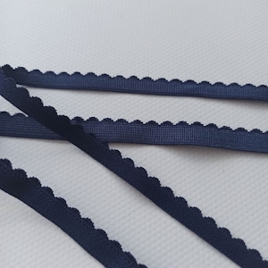 Navy Picot Elastic 10 and 12 mm (3/8&quot; and 1/2&quot;) wide Band Elastic, Bra Making Supplies, Lingerie Sewing