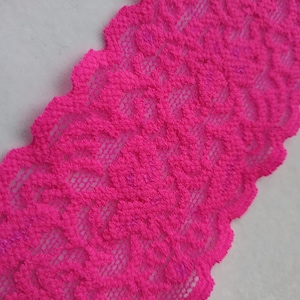 2.5&quot; or 6cm Wide Pink Stretch Lace - 1 Metre - Stretch Lace Ribbon, Lace Elastic Headbands