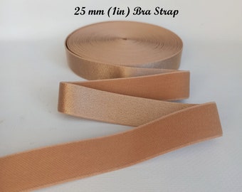 Beige Bra Strap Elastic 25 mm (1 inch) wide - Satin Plush Back Strap Elastic - 2 meters - Made in EU