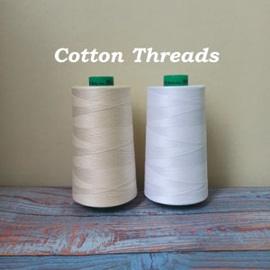 Cotton Threads 12 x 2, white color, 5000 m spool For Sewing, Machine Quilting & Crafting Natural