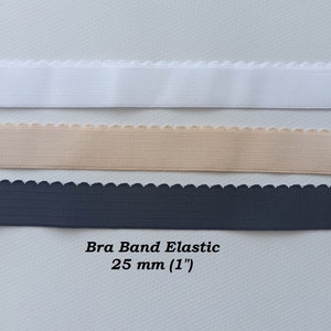 Può includere: Tre strisce di elastico per fascia di reggiseno in bianco, nudo e nero. L'elastico è largo 25 mm (1 pollice) e ha un bordo smerlato.
