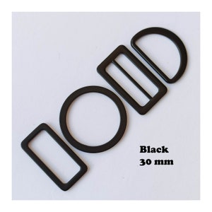 30 mm (1.2&quot;) Black Metal Hardware - Ring, D-ring, Adjuster, Rectanglar ring