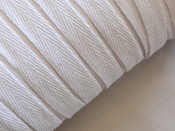 1 cm (3/8") Cotton Twill Tape, 10 METERS Cotton Herringbone Tape, Bleached Webbing Sewing Trim, Face Mask Supplies Earth Friendly Ribbon