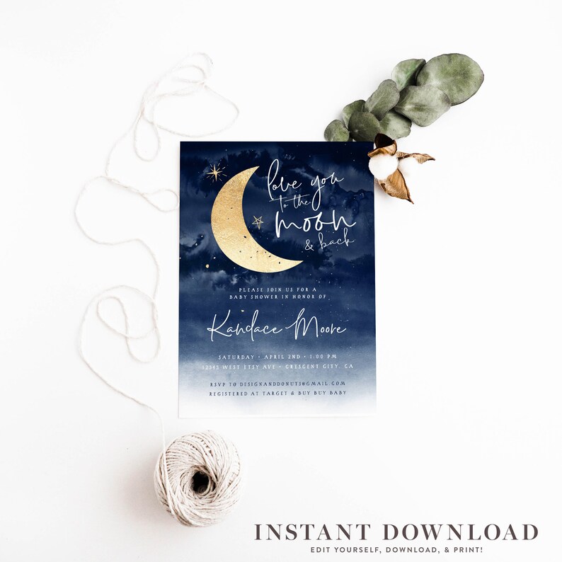 Moon Baby Shower Invitation Love You To The Moon Shower Etsy