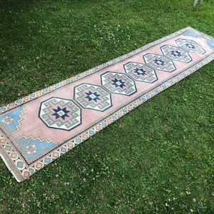 3x12 Turkish Runner, Modern Oushak Rug, 12 Ft Runner, Pink Vintage Runner, Kitchen Runner Rug Wool, Long Hallway Runner, Boho Rug 2'9" x 12'