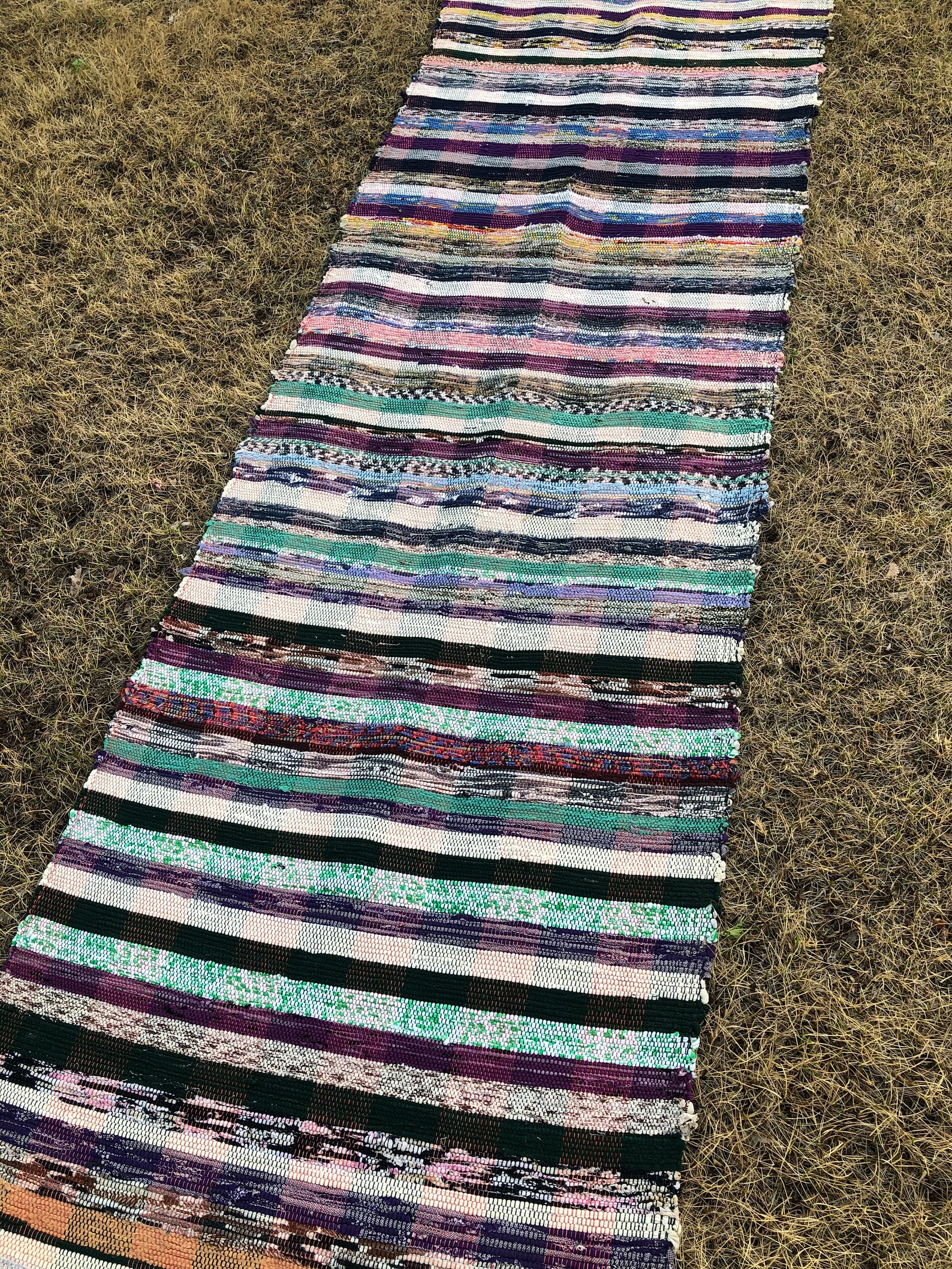 Extra Long Woven Rag Rug Runner Multicolor Striped Bohemian Etsy