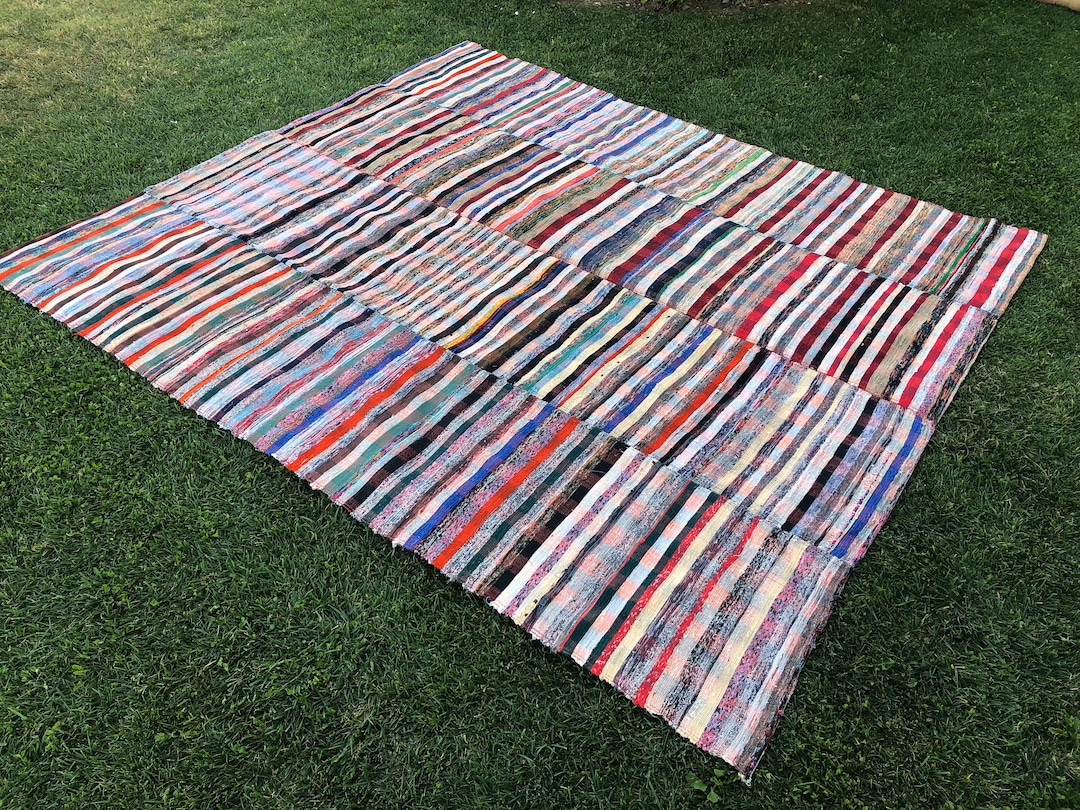 Large Vintage Rug Colorful Cotton Rug Swedish Flatweave