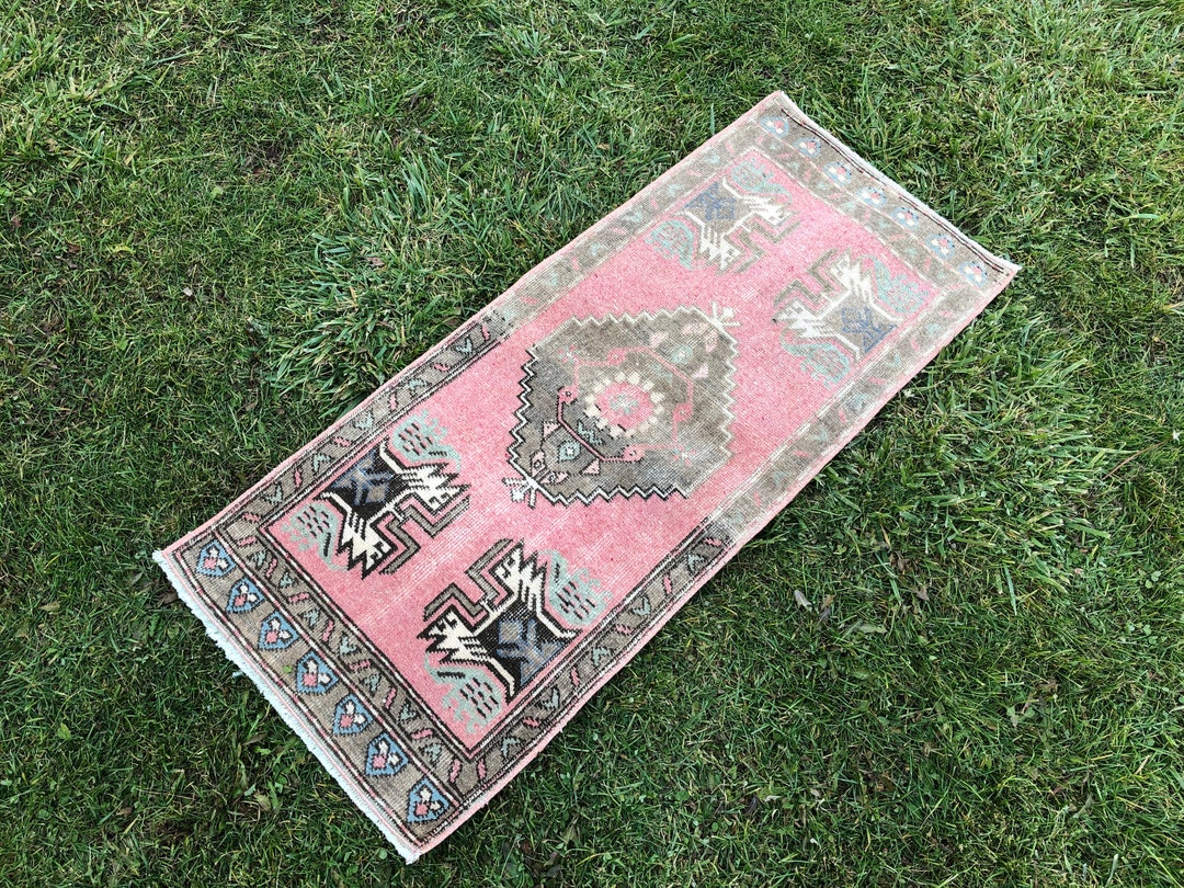 Mini Turkish Rug, 2x4 Wool Rug, Small Oushak Rug, Bath Rug Runner, Pink ...