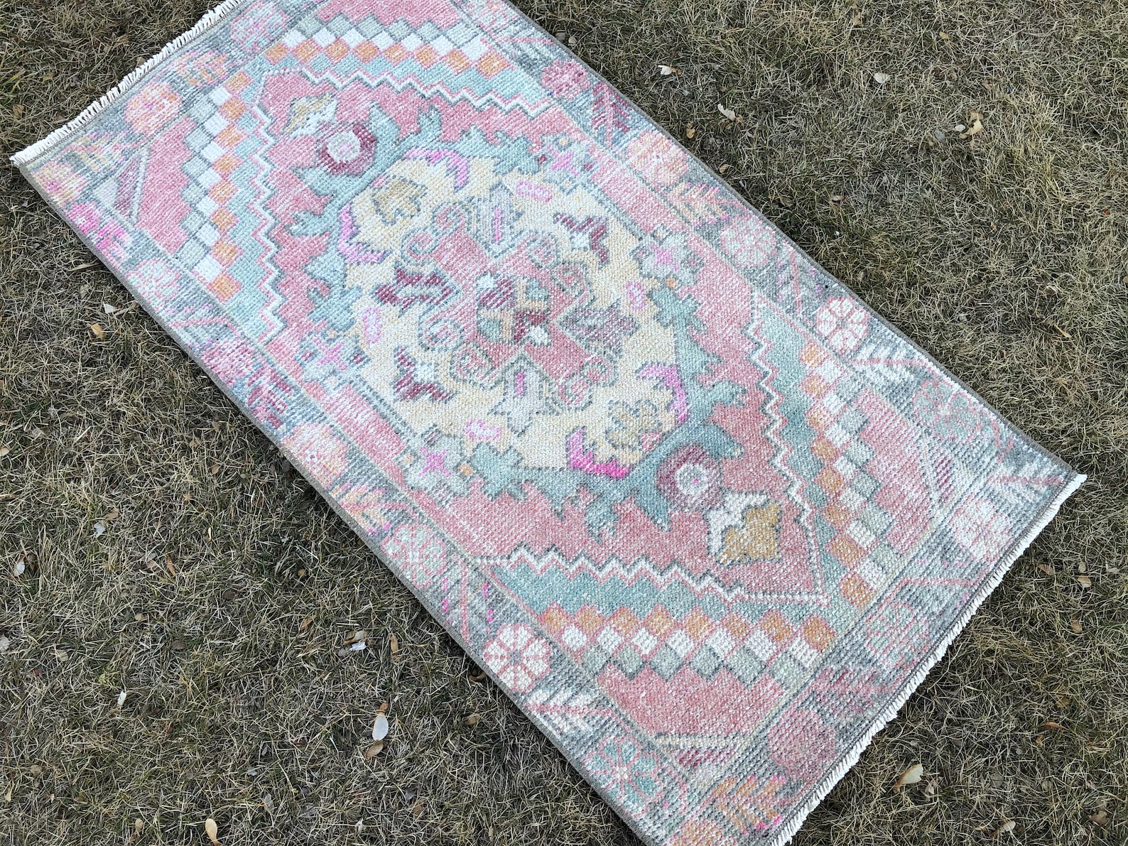 2x4 Oriental Rug Pink Green Small Vintage Runner Turkish Etsy