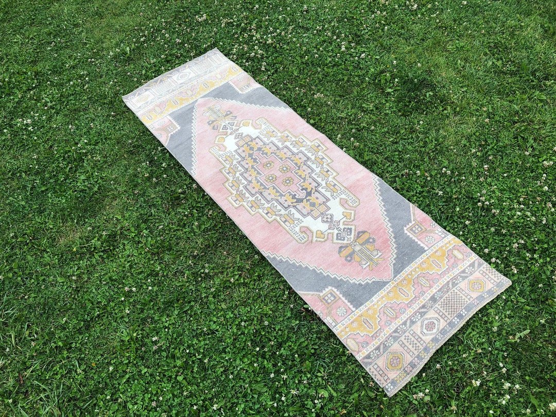 Pink Oushak Runner, Vintage Runner Rugs, 2x8 Turkish Runner, Narrow