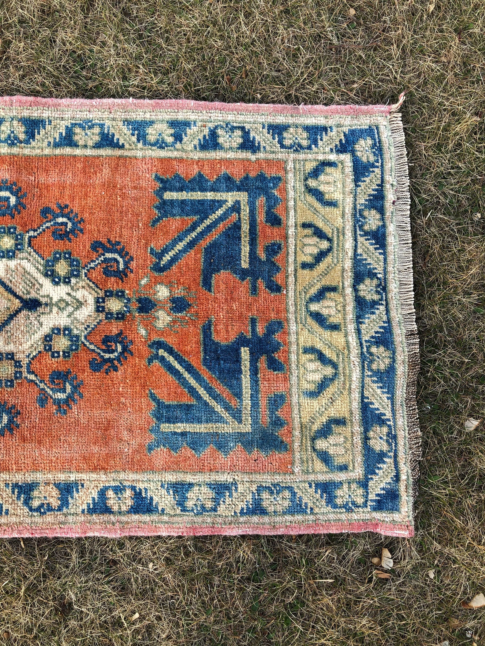 2x4 Bath Rug Small Oushak Runner Orange Blue Rug Turkish Etsy