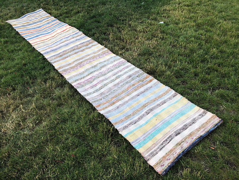Extra Long Woven Rag Rug Runner Multicolor Striped Bohemian Etsy