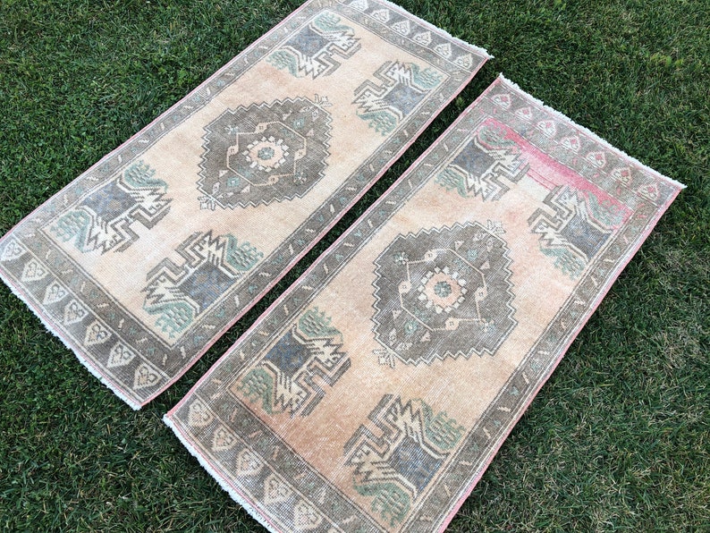 Turkish Bath Mat Set Set of Two Small Oushak Rug 2x4 Vintage Etsy