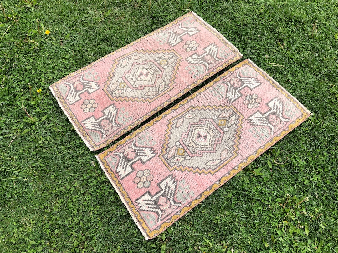 Small Vintage Rugs Pair of Turkish Rugs Pink Oushak Rugs Etsy