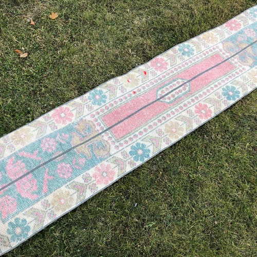 Oushak Runner Rug Turkish Runner Pink Vintage Runner Rugs Etsy