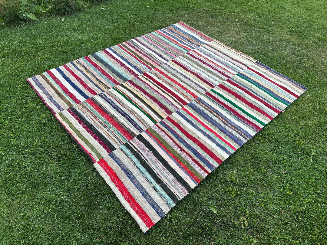 Large Swedish Rug Vintage Striped Kilim Runner 8x9 Rug Etsy