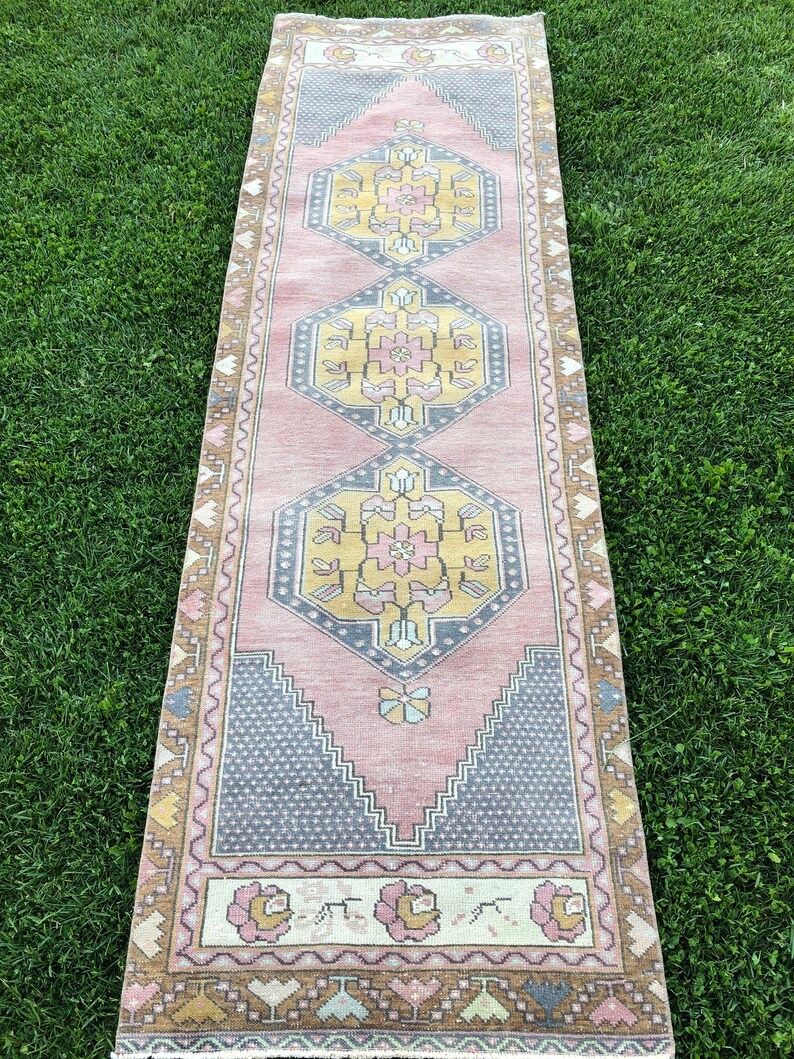 Oushak Runner Pink Vintage Runner Rug Turkish Kitchen Rug Etsy