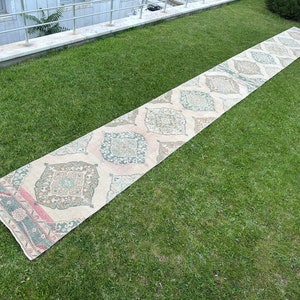 25 Foot Runner Moroccan Rug, Green Oushak Runner, Extra Long Runner Rug ...