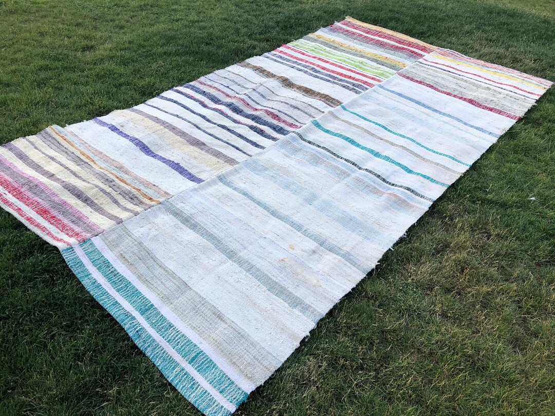 Bohemian Rag Rug, Large Vintage Area Rug, Hand Loomed Rug for Kitchen ...