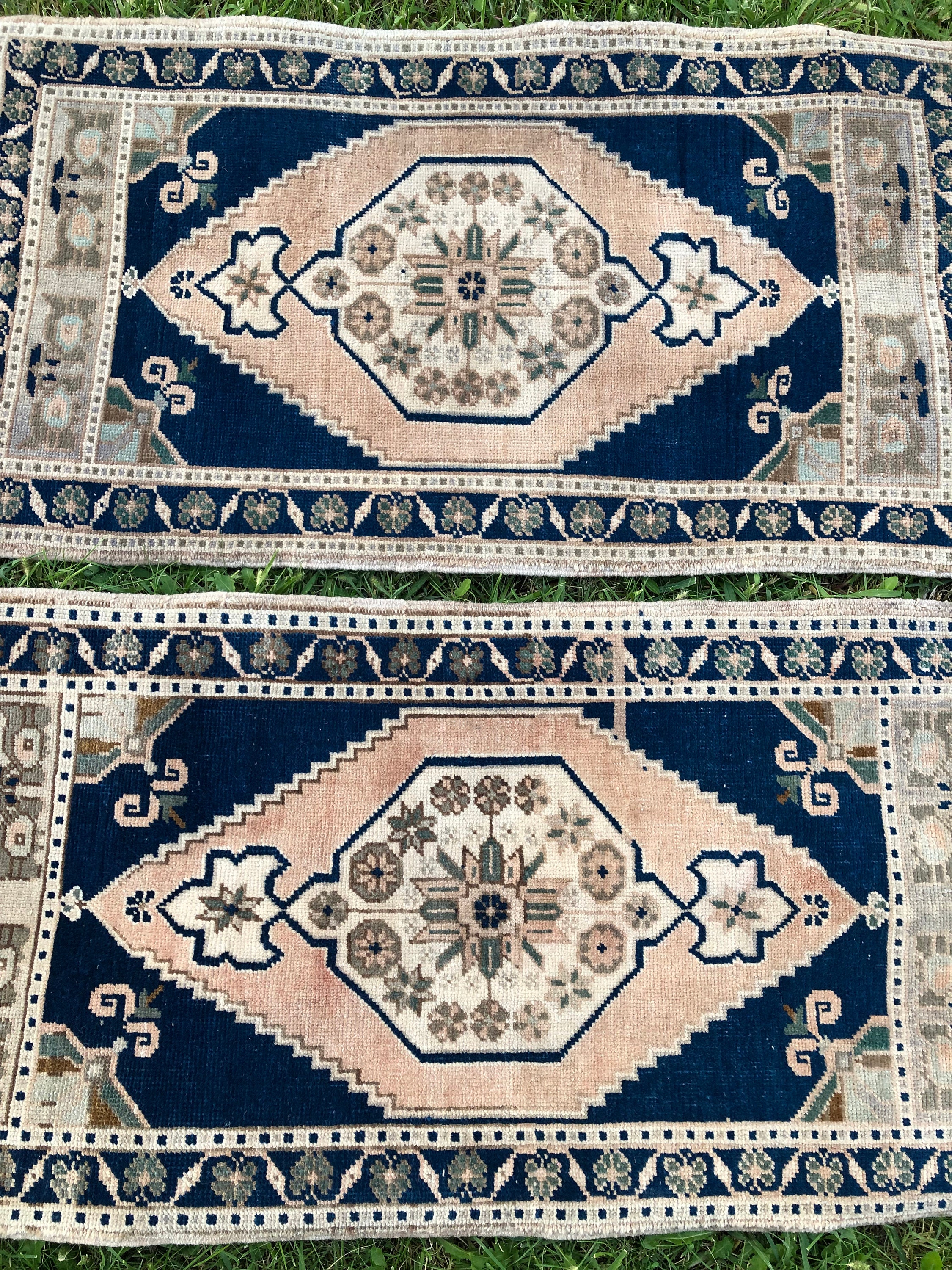Turkish Twin Rug, Small Vintage Rug, Oushak Rug 2x3, Bathroom Mat Set,  Pairs of Rug, Kitchen Mat Set, Chair Pad Cover, Matching Rug Wool Rug 