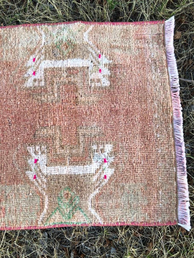 Bath Runner Small Oushak Runner Pink Brown Turkish Kitchen Rug Vintage Door Mat Rug Kitchen Rug Boho Entry Rug 1/'3 x 3/'6 Bedroom Rug