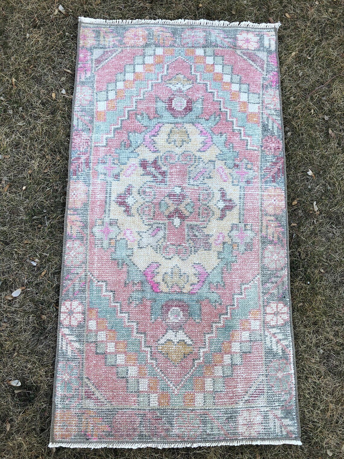 2x4 Oriental Rug Pink Green Small Vintage Runner Turkish Etsy