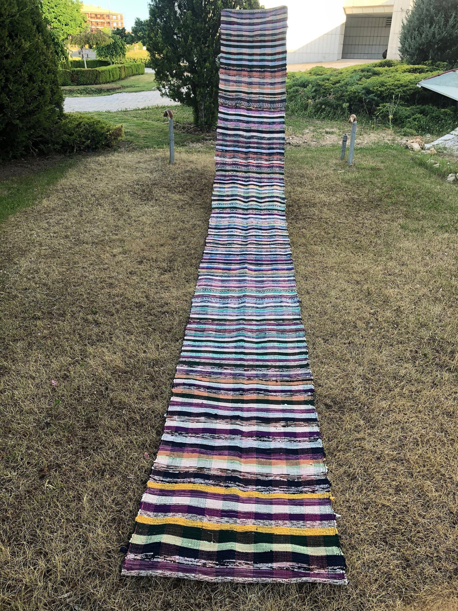 Extra Long Woven Rag Rug Runner Multicolor Striped Bohemian Etsy