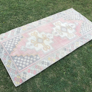 4x9 Vintage Rug, Wide Turkish Runner, 9 Ft Runner, Oushak Area Rug, Living Room Rug, Rustic Kitchen Rug, Boho Rug Runner for Bedroom 4'4"x9'