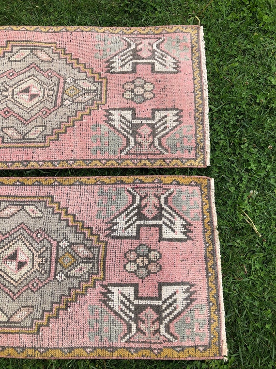 Tappeti Vintage Piccoli, Coppia tappeti turchi, Tappeti Oushak rosa, Set  tappeti bagno, Tappeti coordinati 2x3, Tappeto d'ingresso esterno, Tappeto  per ante, Tappeto patio -  Italia