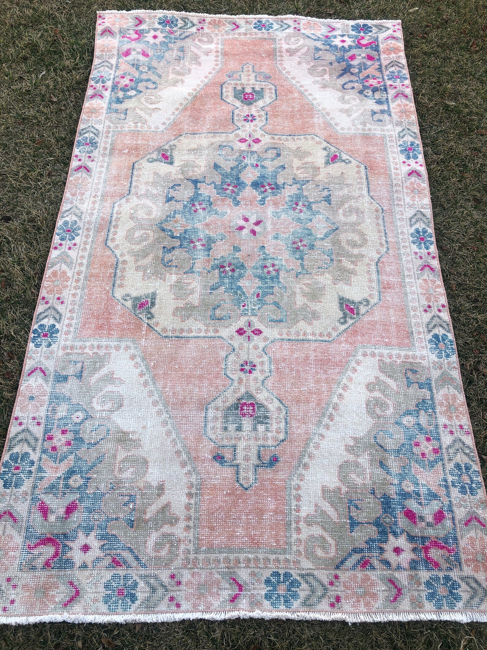 4x7 Area Rug Turkish Kitchen Rug Vintage Oushak Rug for Etsy